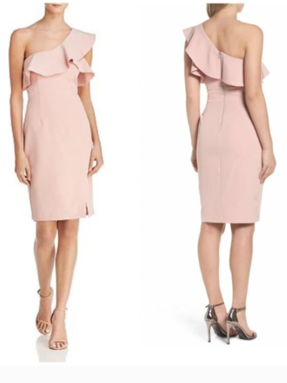 Bardot One Shoulder Pink Ruffle Dress Size 10 Large Cocktail Wedding Guest Party